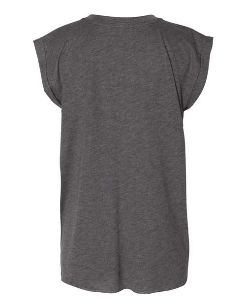 BELLA + CANVAS 8804 Women’s Flowy Rolled Cuffs Muscle Tee - Dark Grey Heather - back