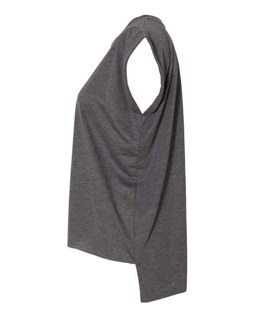 BELLA + CANVAS 8804 Women’s Flowy Rolled Cuffs Muscle Tee - Dark Grey Heather - side