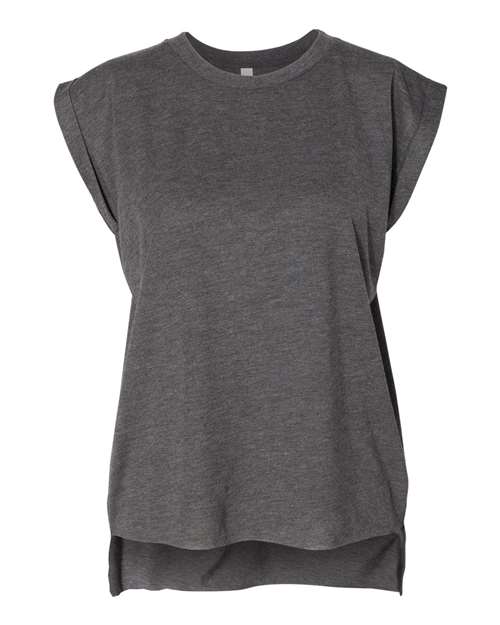 BELLA + CANVAS 8804 Women’s Flowy Rolled Cuffs Muscle Tee - Dark Grey Heather - front