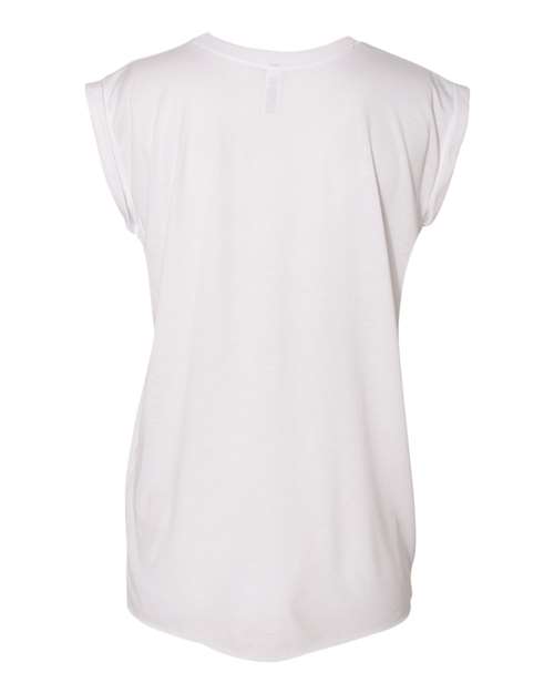 BELLA + CANVAS 8804 Women’s Flowy Rolled Cuffs Muscle Tee - White - back