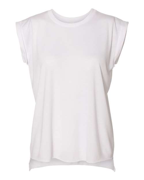 BELLA + CANVAS 8804 Women’s Flowy Rolled Cuffs Muscle Tee - White - front