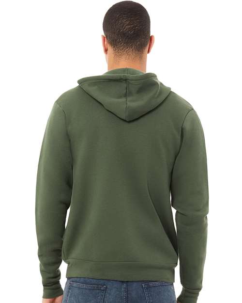 Bella + Canvas 3739 Sponge Fleece Full-Zip Hoodie Sweatshirt - Military Green - model back