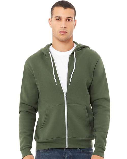 Bella + Canvas 3739 Sponge Fleece Full-Zip Hoodie Sweatshirt - Military Green - model front
