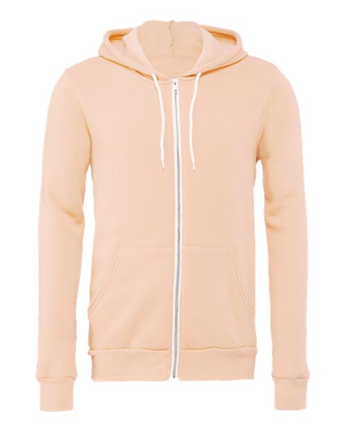 Bella + Canvas 3739 Sponge Fleece Full-Zip Hoodie Sweatshirt - Peach - flat front