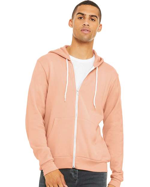 Bella + Canvas 3739 Sponge Fleece Full-Zip Hoodie Sweatshirt - Peach - model front