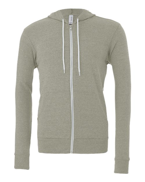 Bella + Canvas 3739 Sponge Fleece Full-Zip Hoodie Sweatshirt - Heather Stone - flat front