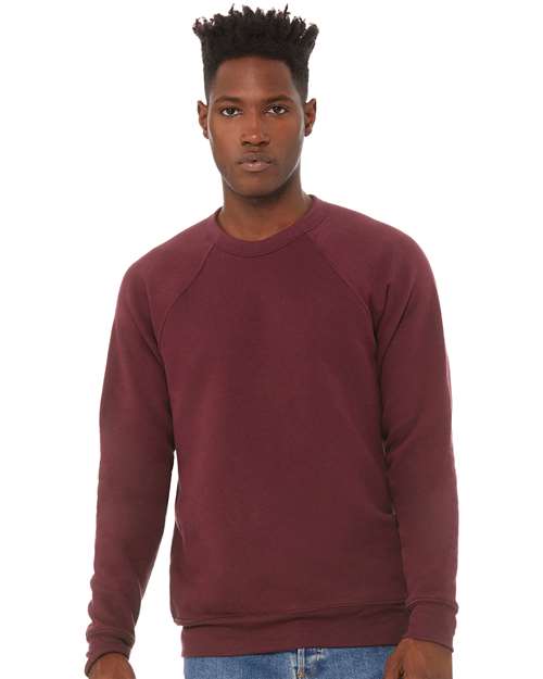 BELLA + CANVAS 3901 Unisex Sponge Fleece Raglan Crewneck Sweatshirt - Maroon - model front