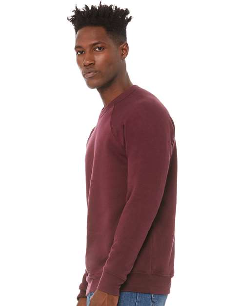 BELLA + CANVAS 3901 Unisex Sponge Fleece Raglan Crewneck Sweatshirt - Maroon - model side