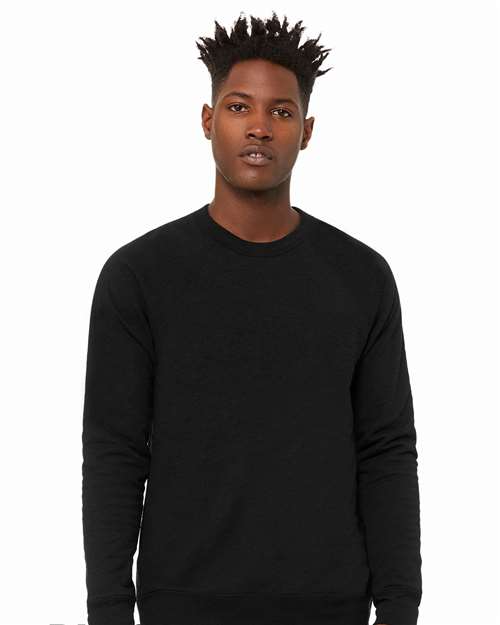 BELLA + CANVAS 3901 Unisex Sponge Fleece Raglan Crewneck Sweatshirt - Black Heather - model front