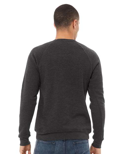 BELLA + CANVAS 3901 Unisex Sponge Fleece Raglan Crewneck Sweatshirt - Dark Grey Heather - model back