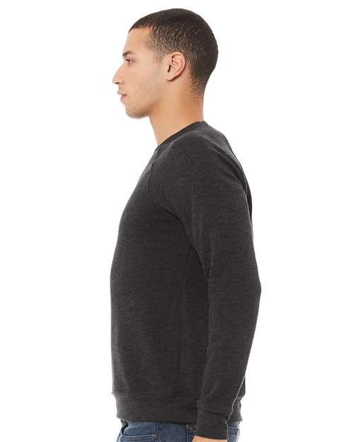 BELLA + CANVAS 3901 Unisex Sponge Fleece Raglan Crewneck Sweatshirt - Dark Grey Heather - model side