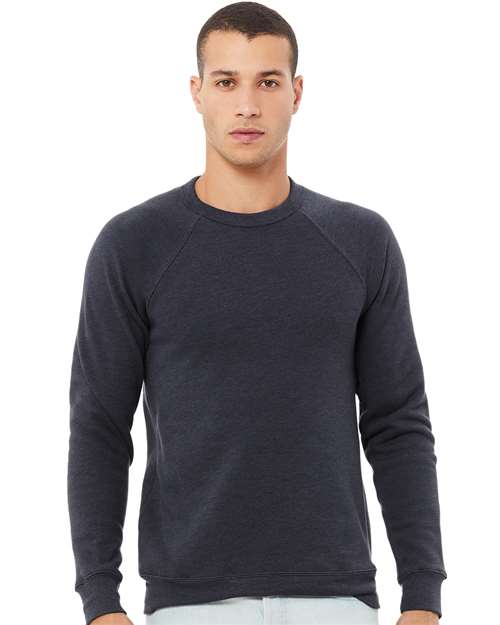 BELLA + CANVAS 3901 Unisex Sponge Fleece Raglan Crewneck Sweatshirt - Heather Navy - model front
