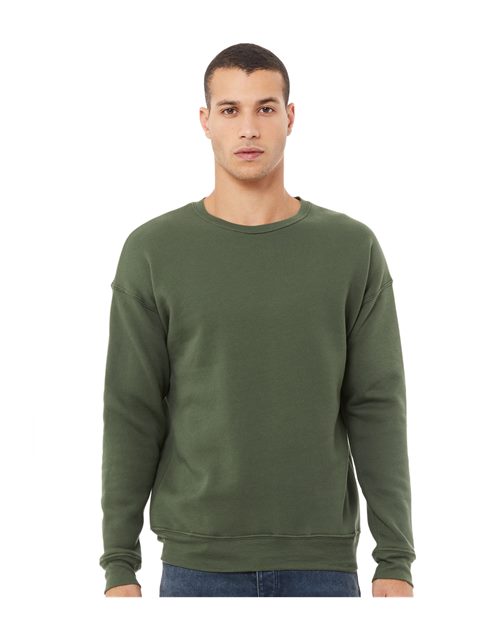 Bella + Canvas 3945 Sponge Fleece Drop Shoulder Crewneck Sweatshirt - Military Green - model front