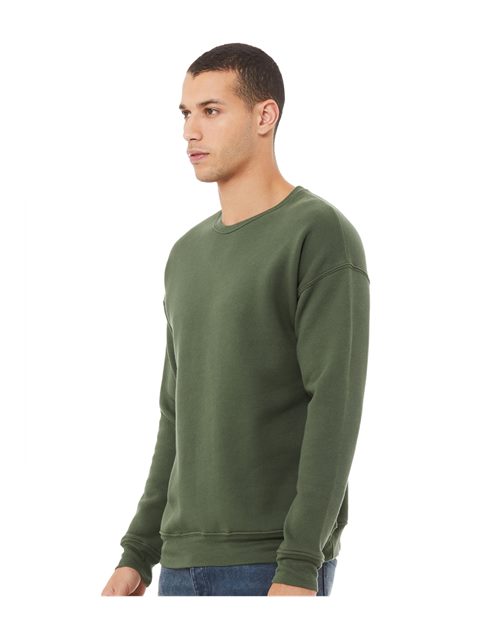 Bella + Canvas 3945 Sponge Fleece Drop Shoulder Crewneck Sweatshirt - Military Green - model side