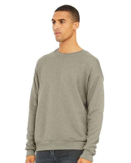 Bella + Canvas 3945 Sponge Fleece Drop Shoulder Crewneck Sweatshirt - Heather Stone - model side