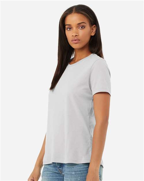 BELLA + CANVAS 6400 Women’s Relaxed Jersey Tee - Solid Athletic Grey - model side