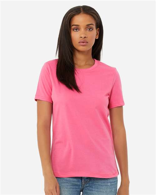 BELLA + CANVAS 6400 Women’s Relaxed Jersey Tee - Charity Pink - model front