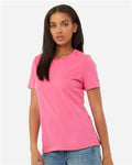 BELLA + CANVAS 6400 Women’s Relaxed Jersey Tee - Charity Pink - model side