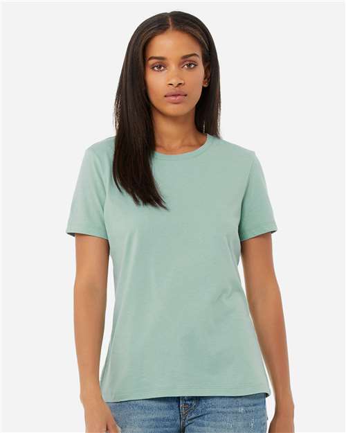 BELLA + CANVAS 6400 Women’s Relaxed Jersey Tee - Dusty Blue - model front