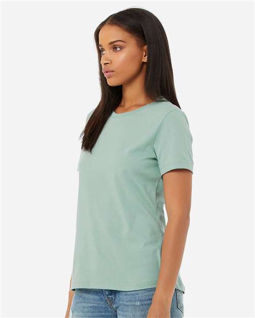 BELLA + CANVAS 6400 Women’s Relaxed Jersey Tee - Dusty Blue - model side