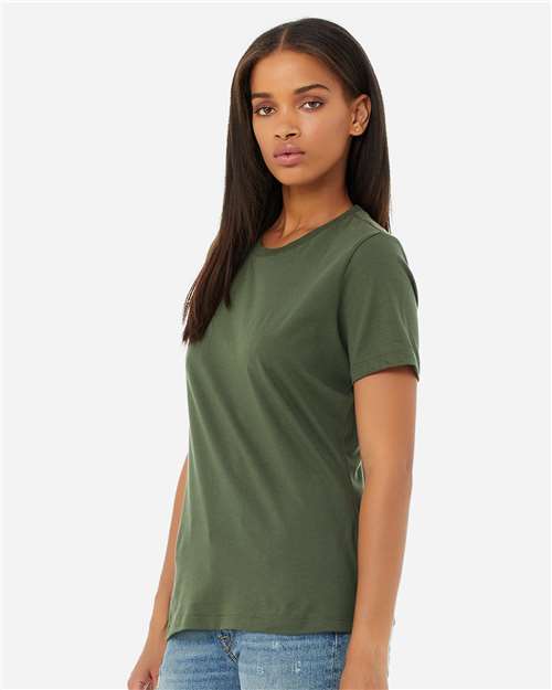 BELLA + CANVAS 6400 Women’s Relaxed Jersey Tee - Military Green - model side