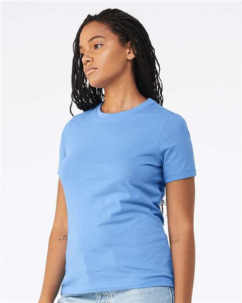 BELLA + CANVAS 6400 Women’s Relaxed Jersey Tee - Carolina Blue - model side