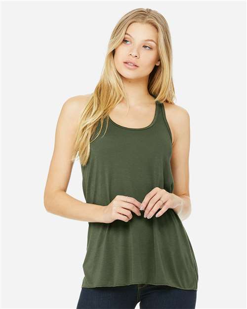 BELLA + CANVAS 8800 Women's Flowy Racerback Tank - Military Green - model front