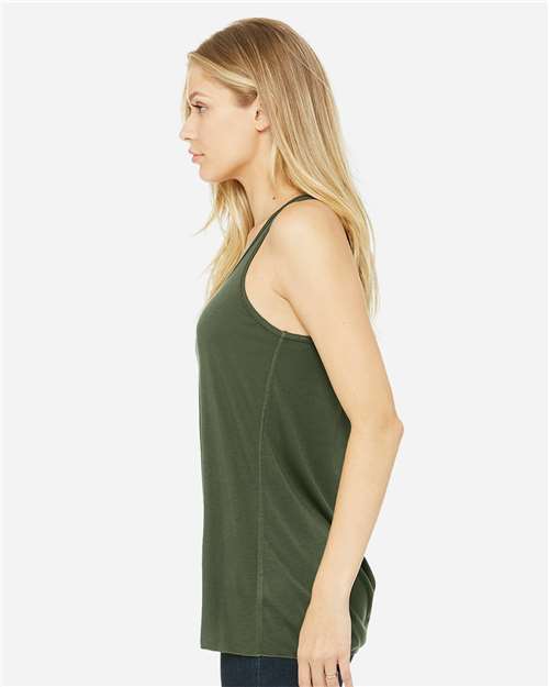 BELLA + CANVAS 8800 Women's Flowy Racerback Tank - Military Green - model side