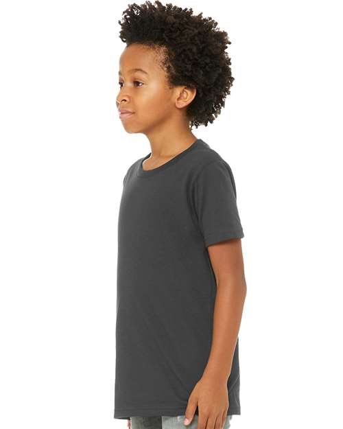 Bella + Canvas 3001Y Youth Jersey Tee - Dark Grey - model side