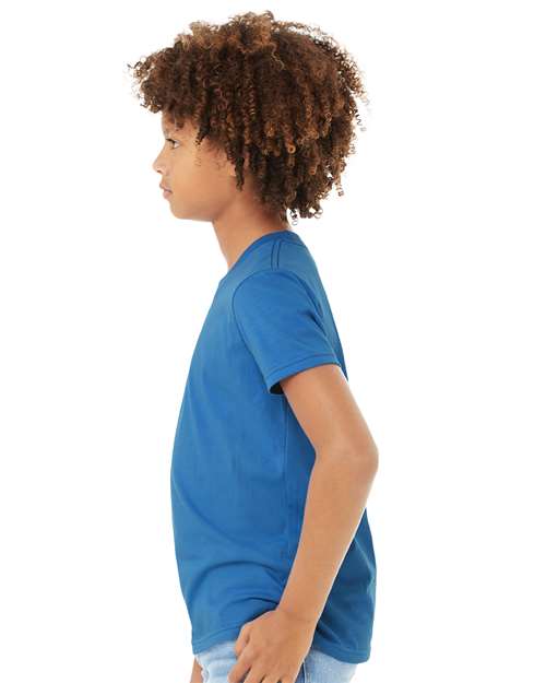 Bella + Canvas 3001Y Youth Jersey Tee - Columbia Blue - model side
