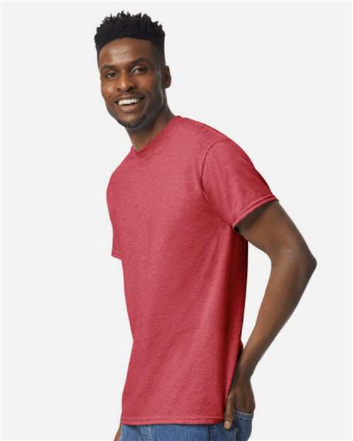 Gildan 8000 DryBlend T-Shirt - Heather Scarlet Red - model side