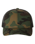 Yupoong 6606 Retro Trucker Cap - Green Camo/ Black - front