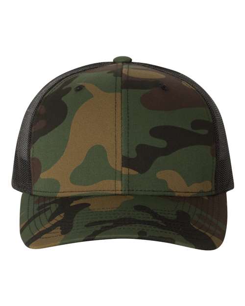 Yupoong 6606 Retro Trucker Cap - Green Camo/ Black - front