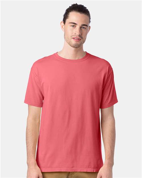 Hanes GDH100 Men's Garment-Dyed T-Shirt - Coral Craze - model front