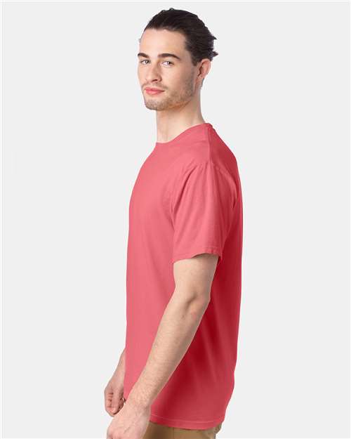 Hanes GDH100 Men's Garment-Dyed T-Shirt - Coral Craze - model side