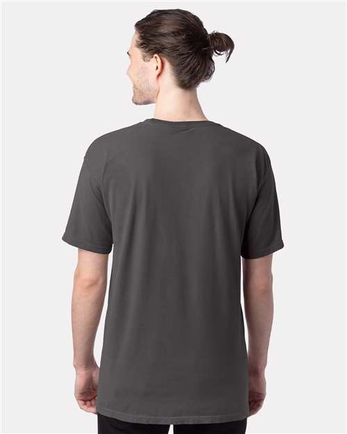 Hanes GDH100 Men's Garment-Dyed T-Shirt - New Railroad Grey - model back