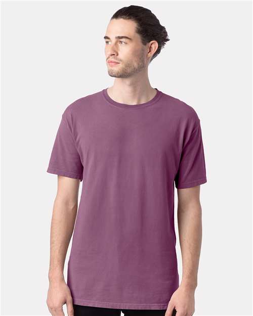 Hanes GDH100 Men's Garment-Dyed T-Shirt - Purple Plum Raisin - model front