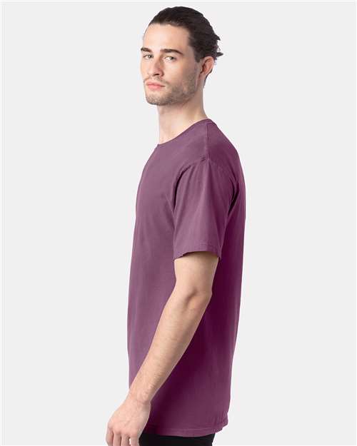Hanes GDH100 Men's Garment-Dyed T-Shirt - Purple Plum Raisin - model side