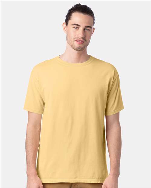 Hanes GDH100 Men's Garment-Dyed T-Shirt - Summer Squash Yellow - model front