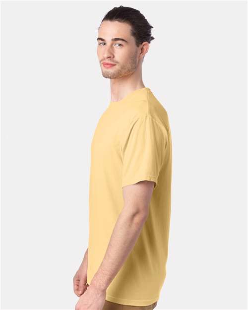Hanes GDH100 Men's Garment-Dyed T-Shirt - Summer Squash Yellow - model side