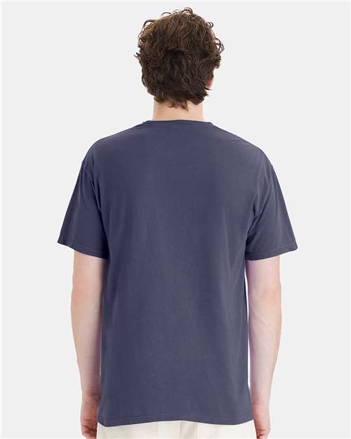 Hanes GDH150 Unisex Garment-Dyed Pocket T-Shirt - Anchor Slate - model back