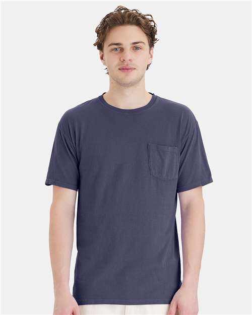 Hanes GDH150 Unisex Garment-Dyed Pocket T-Shirt - Anchor Slate - model front