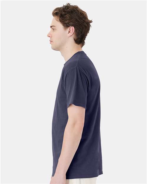 Hanes GDH150 Unisex Garment-Dyed Pocket T-Shirt - Anchor Slate - model side