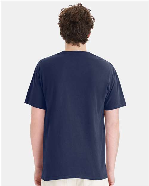 Hanes GDH150 Unisex Garment-Dyed Pocket T-Shirt - Navy - model back