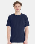 Hanes GDH150 Unisex Garment-Dyed Pocket T-Shirt - Navy - model front