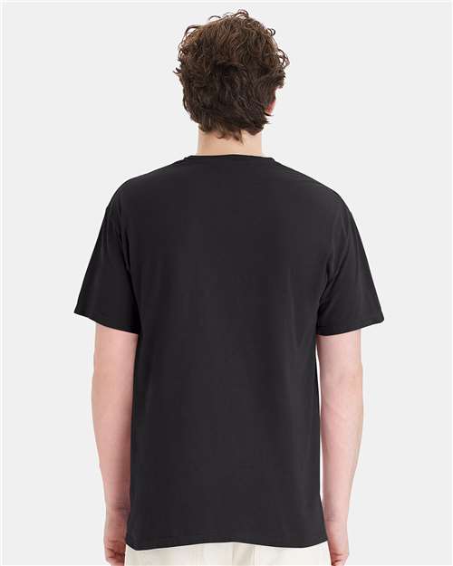 Hanes GDH150 Unisex Garment-Dyed Pocket T-Shirt - Black - model back