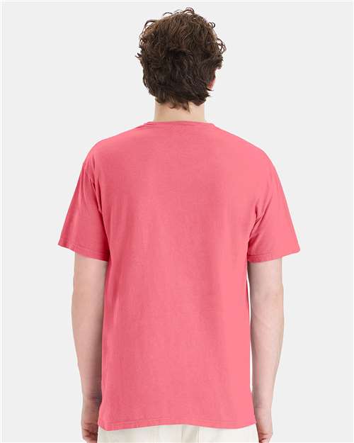 Hanes GDH150 Unisex Garment-Dyed Pocket T-Shirt - Coral Craze - model back