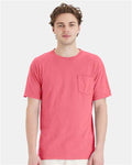 Hanes GDH150 Unisex Garment-Dyed Pocket T-Shirt - Coral Craze - model front