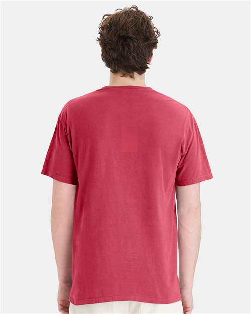 Hanes GDH150 Unisex Garment-Dyed Pocket T-Shirt - Crimson Fall - model back