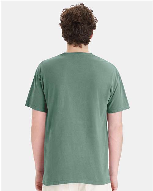 Hanes GDH150 Unisex Garment-Dyed Pocket T-Shirt - Cypress Green - model back
